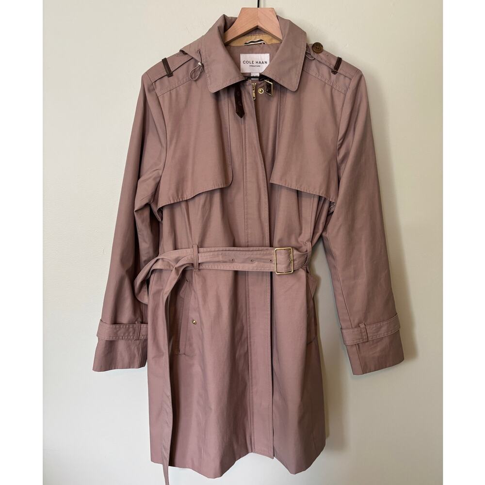Cole Haan Women's Hooded Belted Trench Coat Taupe XL FLAWED